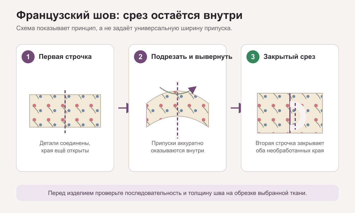 Техническая схема последовательности выполнения французского шва
