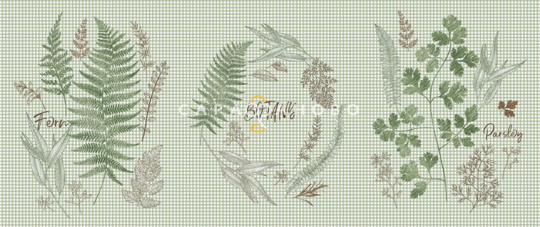 Ткань Вафельное полотно 150 см 2313/1 Ботаника (три ручья на клетке)