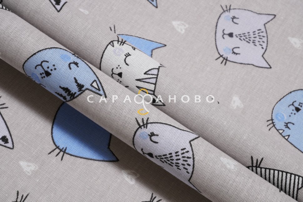 Ткань Бязь 150 см рис. 7273/2 Котики (голубые)