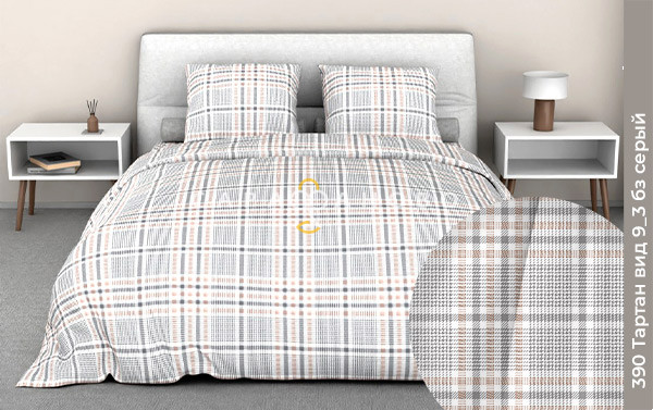 Ткань Бязь 220 см 140 гр рис тартан 9/3 вид б/з серый 1