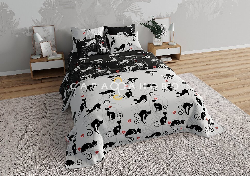 Ткань Перкаль 220 см рис. Кошки (на белом)