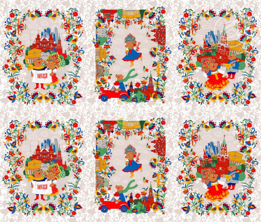Ткань Рогожка 150 см рис. Московские мишки 13496-1 