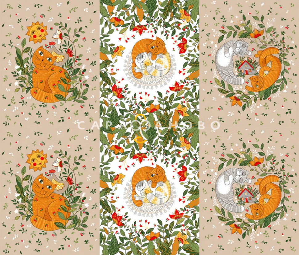 Ткань Рогожка 150 см рис. Мурлыка 13471-1