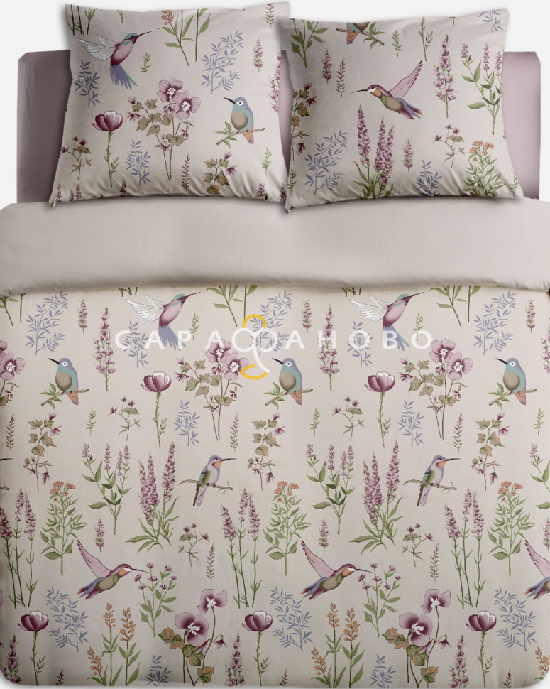 Ткань Полулён п/варёный 150 см 140 гр рисТкань п/лен, п/вареный, натуральный цвет льна, рисунок КОЛИБРИ № 21669