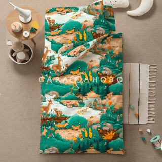 Ткань Бязь Комфорт 150 см набивная "Тейково" рис 13482 вид 1 "Лесные истории" 