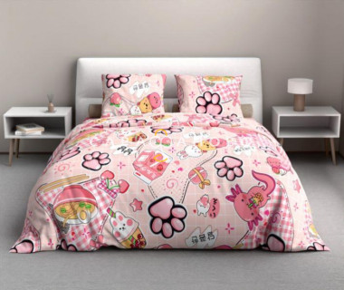 Ткань Бязь 150 см 120 гр р "Табо-лапка" вид 7/1 розовый 1