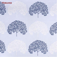 Ткань Поплин 220 см 105 гр рис. Дерево синий (В) 28251/2