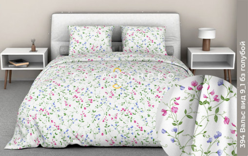 Ткань Бязь 150 см 120 гр рис вальс 9/1 вид б/з голубой