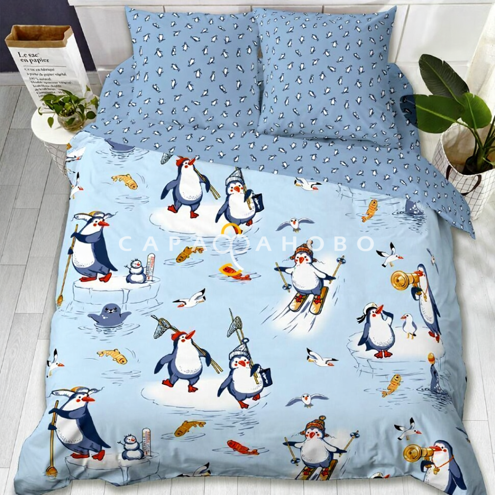 Ткань Бязь 150 см рис. 12700-1 Пингвиния (основа)