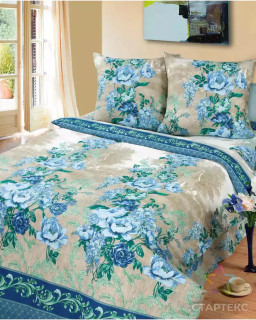 Ткань Бязь 220 см набивная 120 гр Гобелен. Голубой. рис.3732-2 