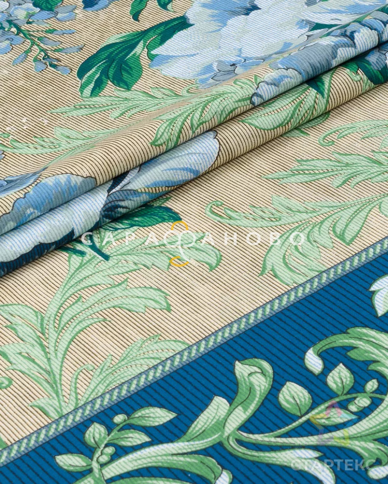 Ткань Бязь 220 см набивная 120 гр Гобелен. Голубой. рис.3732-2