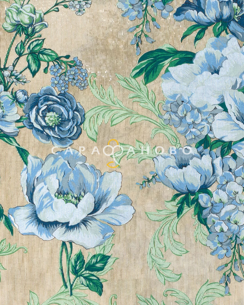 Ткань Бязь 220 см набивная 120 гр Гобелен. Голубой. рис.3732-2