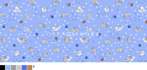 Бязь набивная 150 см ГОСТ рис Котики 2390-1 голубой 1