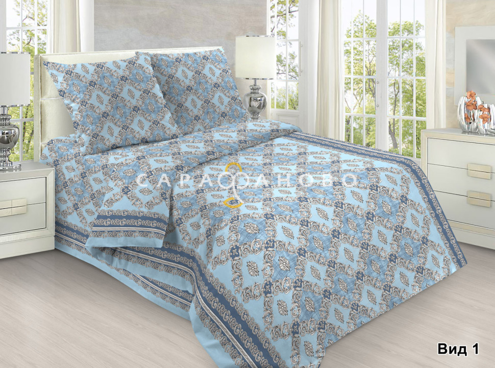 Бязь набивная 150 см ГОСТ рис 2039 голубой