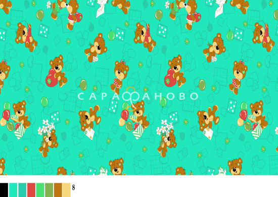 Бязь набивная 150 см ГОСТ рис Мишки 500293-2 мятный