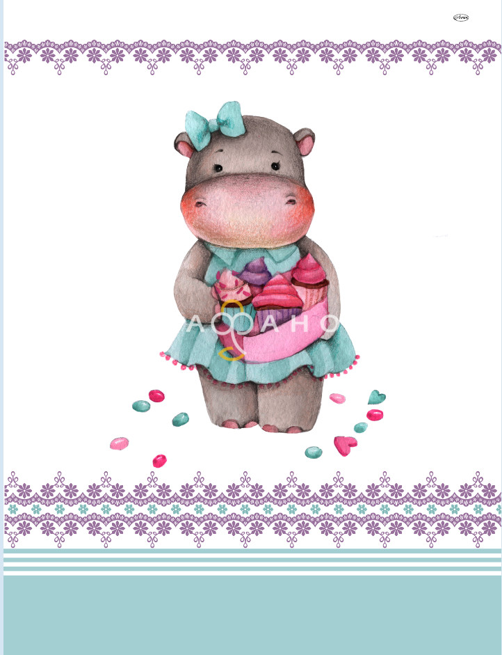 Ткань Перкаль 150 см Комплект панелей из 2-х штук для пододеяльников - Бегемотики