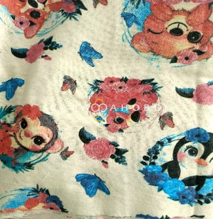 Ткань Теплый хлопок (Фланель) 125 см 170 гр диз Пингвины со Зверятами