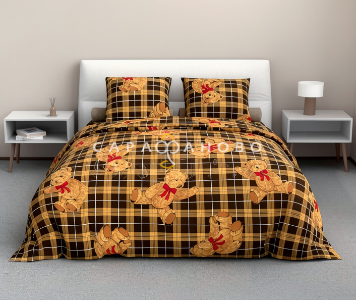 Ткань Бязь 150 см 120 гр рис 412 Мишки Тедди, 1 Вид коричневый