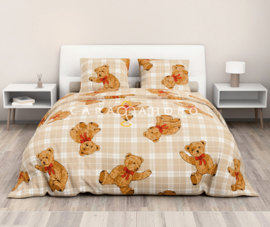 Ткань Бязь 150 см 120 гр рис 412 Мишки Тедди, 1/1 Вид бежевый