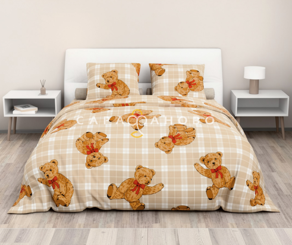 Ткань Бязь 150 см 120 гр рис 412 Мишки Тедди, 1/1 Вид бежевый