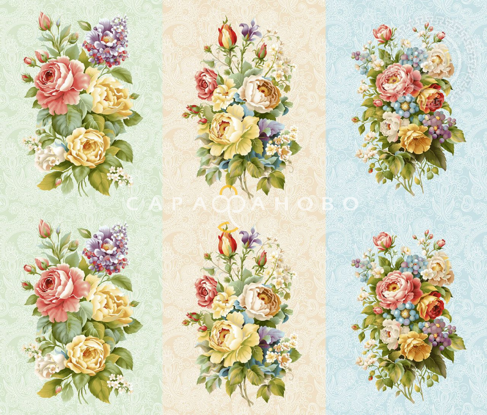 Ткань Рогожка 150 см 170 гр рис Пионы 13491-1