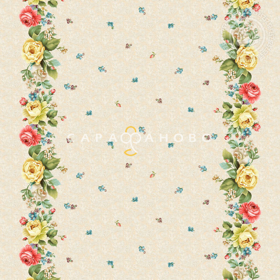 Ткань Рогожка 150 см 170 гр рис Пионы скатерть 13543-1