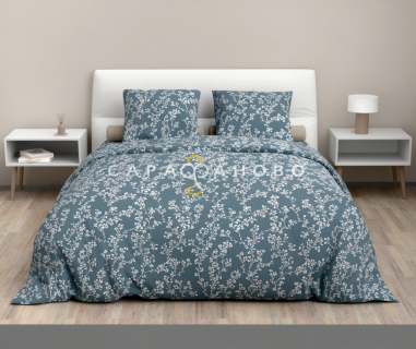 Ткань Бязь 150 см 120 гр рис 417 Цветение, 2/15 Вид серо-синий