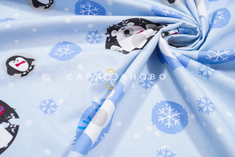 Ткань Теплый хлопок (Фланель) 150 см 170 гр диз Мишки снежинки