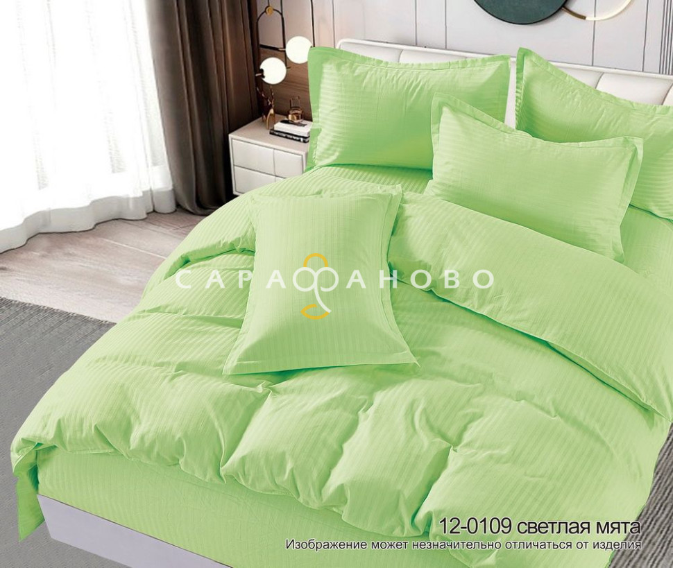 Ткань Полисатин (микрофибра) 220 см страйп 1x1 90 гр рис 12-0109 Светлая мята (К+)