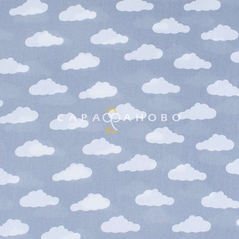 Ткань Бязь 150 см 120 гр Облака 1745-25 черные