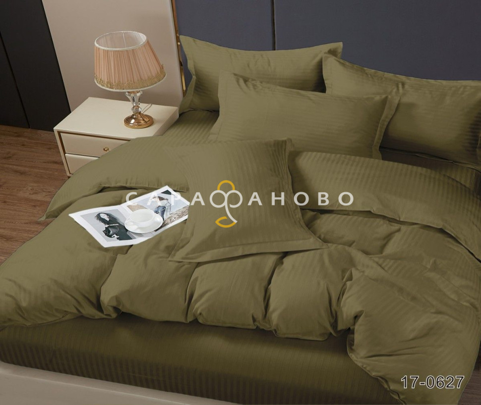 Ткань Полисатин (микрофибра) 220 см страйп 1x1 90 гр рис 17-0627 Оливковый (К+)