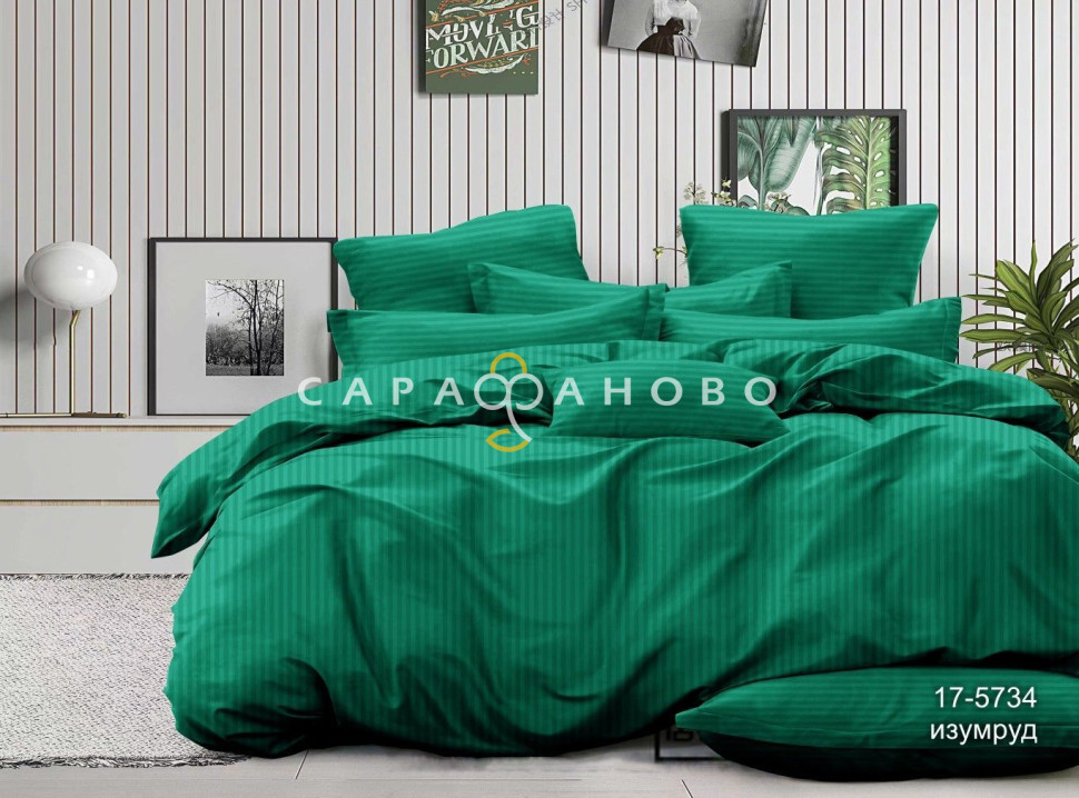 Ткань Полисатин (микрофибра) 220 см страйп 1x1 90 гр рис 17-5734 Изумруд (К+)