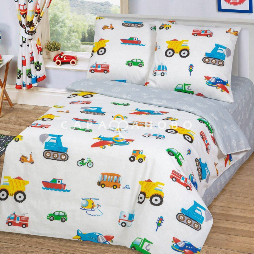 Ткань Бязь детская 150 см рис. Моторчик 11410-1 (основа)