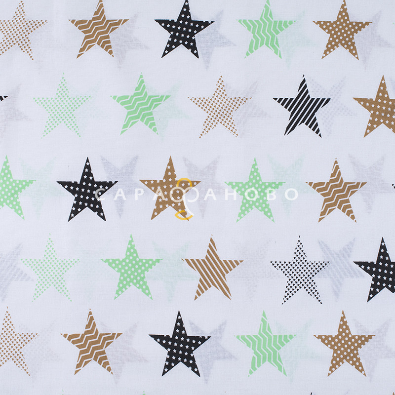 Ткань Бязь 150 см 120 гр Звезды Пэчворк 2179-5 бирюза