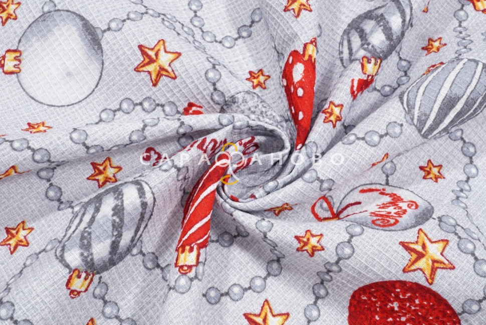 Ткань Вафельное полотно наб 150 см 155 гр рис 10346/1 Новогодние шары