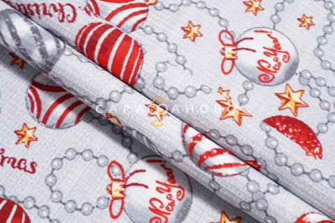 Ткань Вафельное полотно наб 150 см 155 гр рис 10346/1 Новогодние шары 