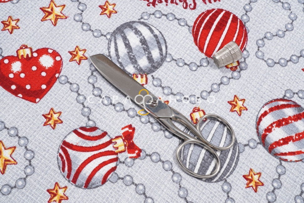 Ткань Вафельное полотно наб 150 см 155 гр рис 10346/1 Новогодние шары