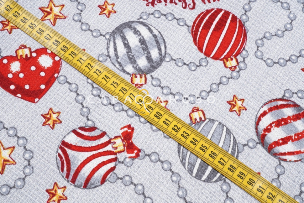 Ткань Вафельное полотно наб 150 см 155 гр рис 10346/1 Новогодние шары
