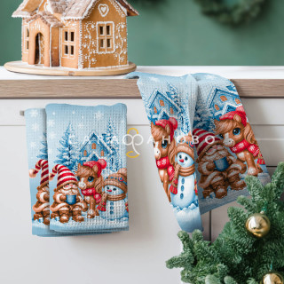 Ткань Полотно вафельное 50 см набивное арт 60 "Тейково" рис 29399 вид 1 "Шоколадные фигурки"