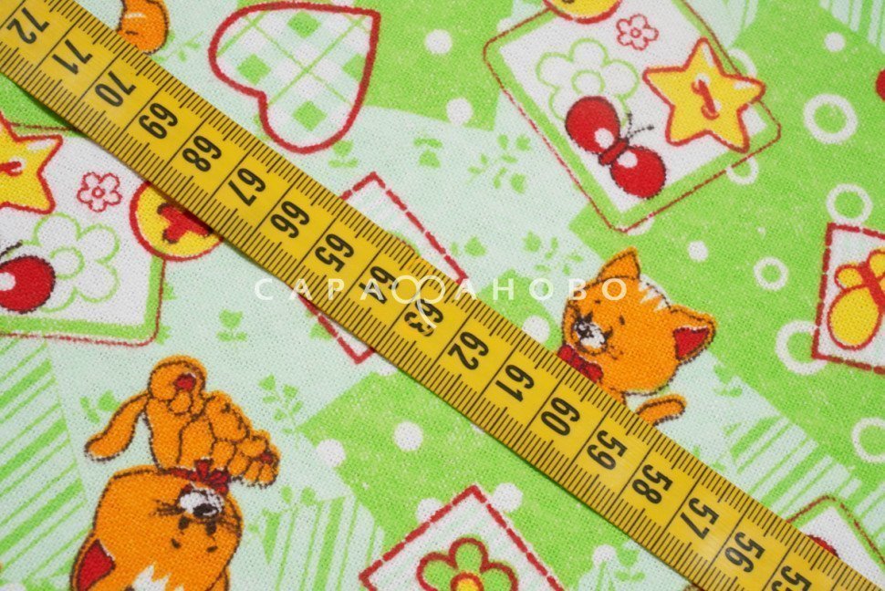 Ткань Фланель 75 см 175 гр рис 5277-3 Игривый котенок (зеленый)
