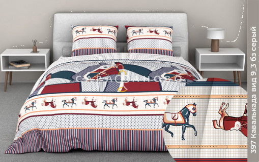 Ткань Бязь 220 см 120 гр рис кавалькада 9/3 вид б/з серый