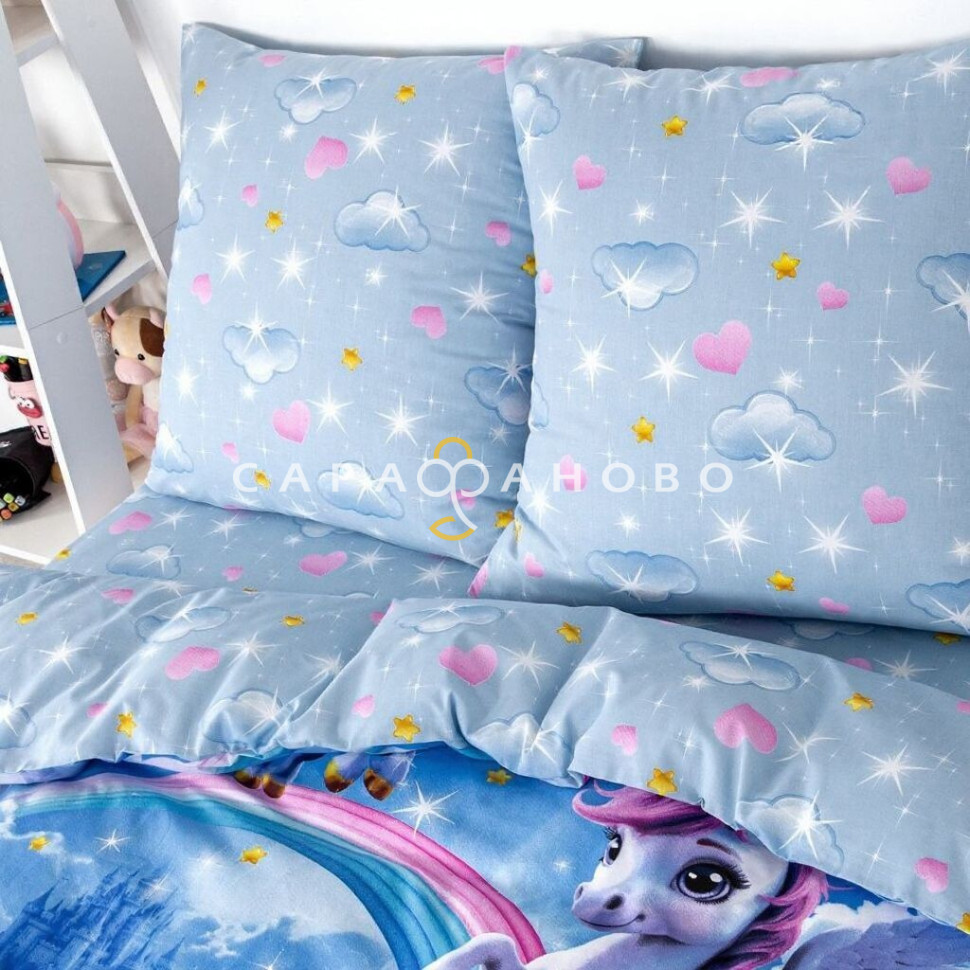 Ткань бязь 150 см набивная рис. Единорожки 13452-1