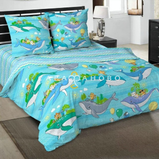 Ткань Поплин 150 см рис. 12471-1 Кит и кот (основа)