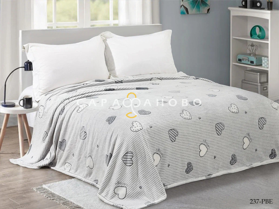 Ткань Велсофт 205 см 190 гр рис Серые Сердца