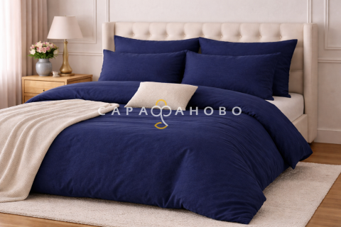 Ткань полулен гладкокрашеная 150 см 145 гр Сумеречный синий