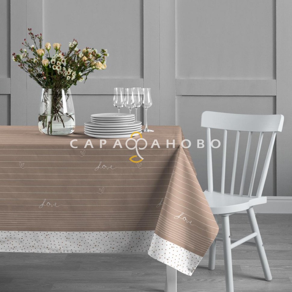 Комплект скатерть рогожка и 6 салфеток Унисон 33001-1/33002-1 Love