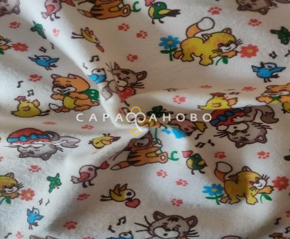Ткань Теплый хлопок (Фланель) 125 см 170 гр диз Коты на белом