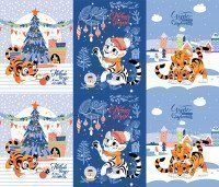 Ткань рогожка 150 см рис Тигрята (3088-1), миниатюра 1