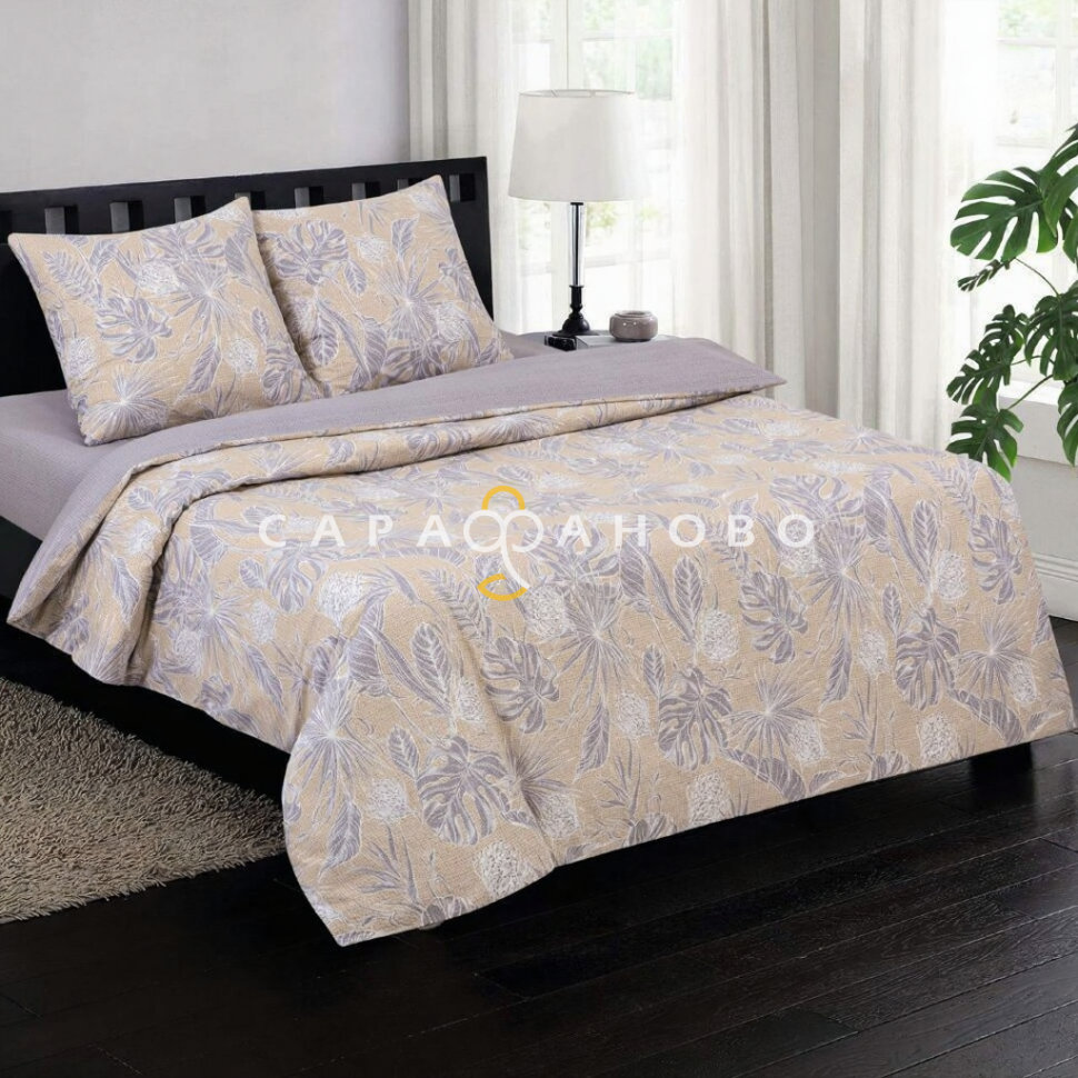 Ткань поплин 220 см рис. 12189-1 Монстера (основа)