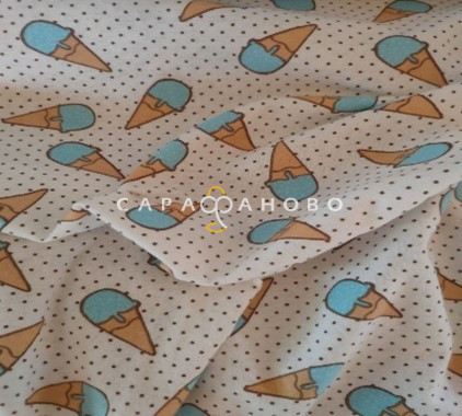 Ткань Теплый хлопок (Фланель) 150 см 170 гр диз Мороженки голубые